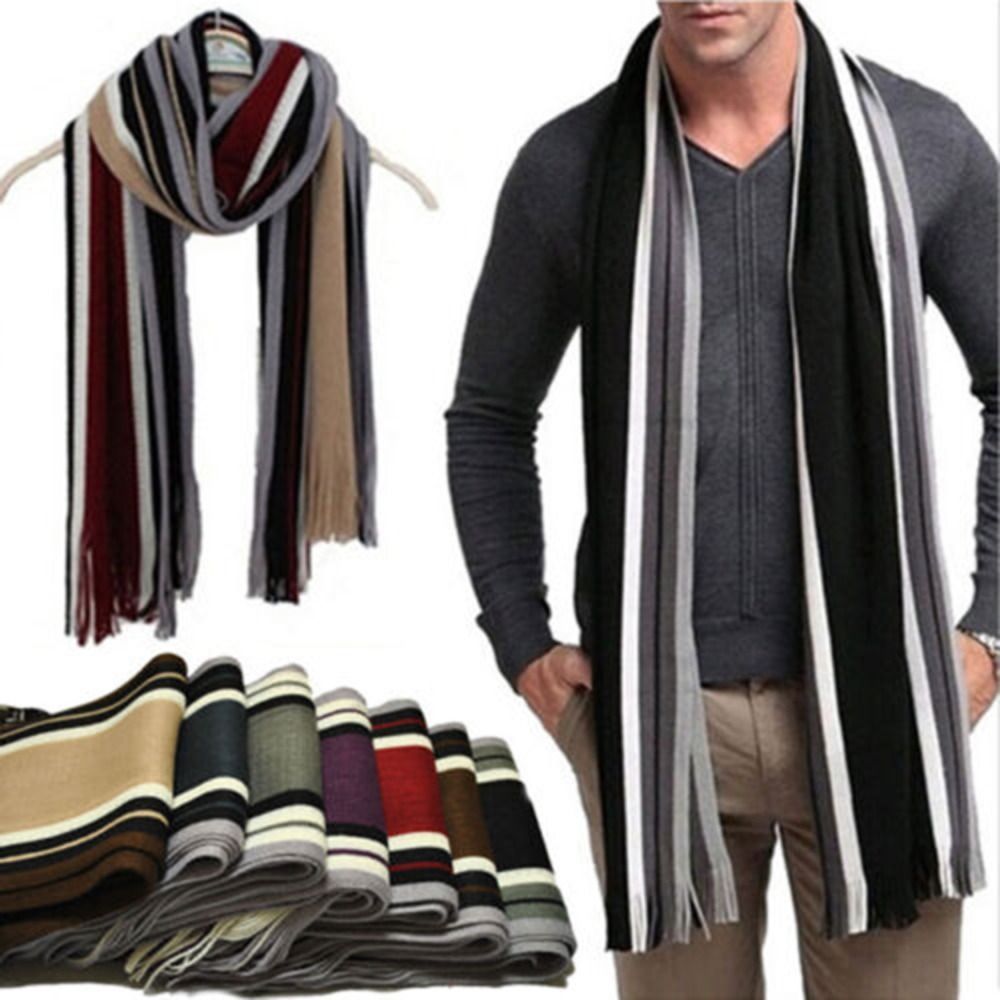Cachecol listrado masculino de - Men Scarf Wool avaliação e preço